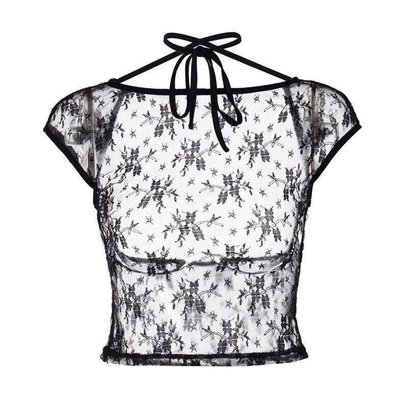 Sheer Lace Top with Open Back
