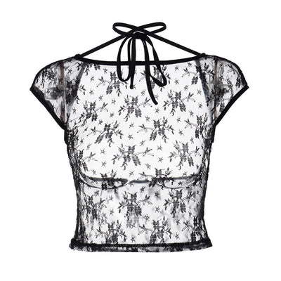 Sheer Lace Top with Open Back
